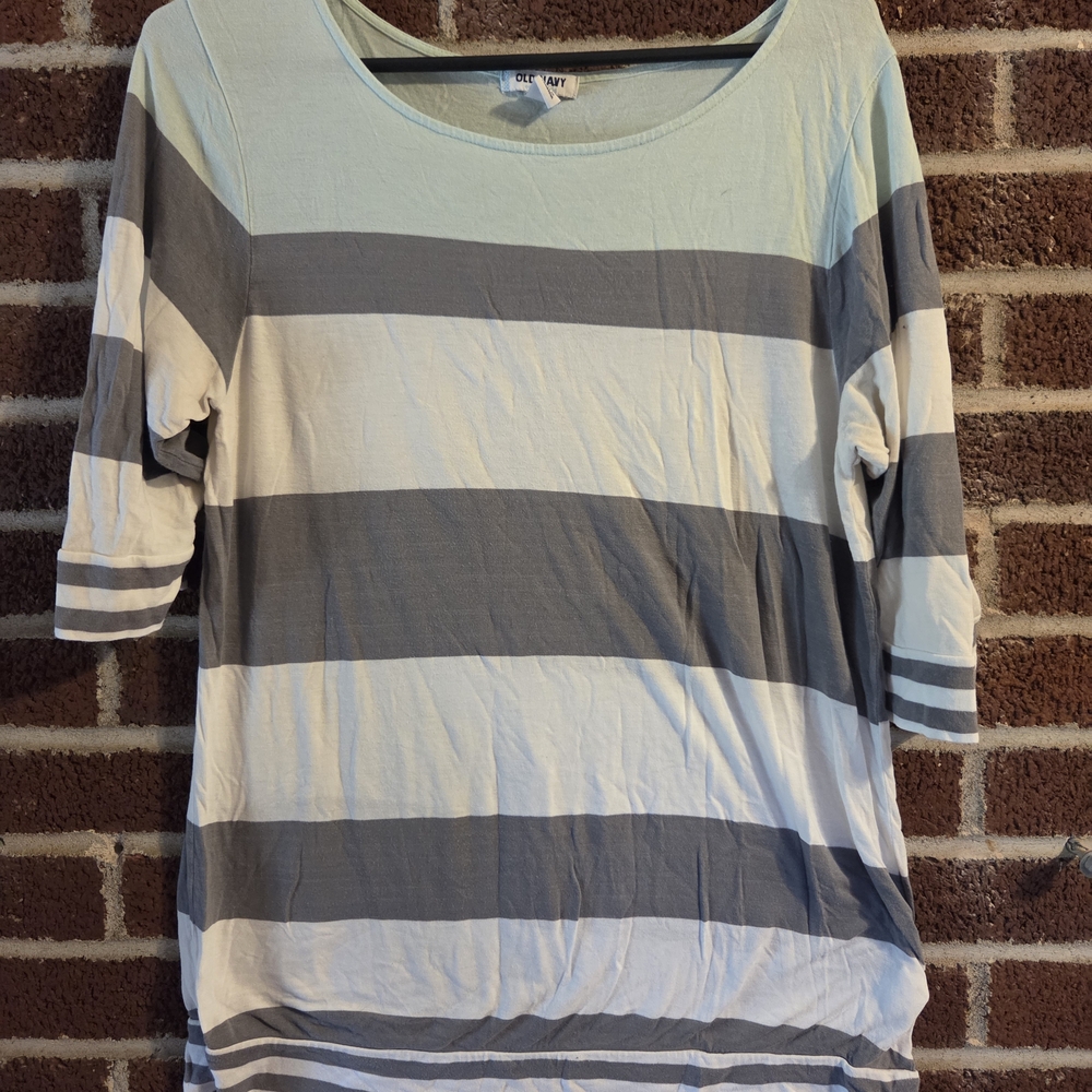 Old Navy Mint and Gray Striped Short Sleeve Tee